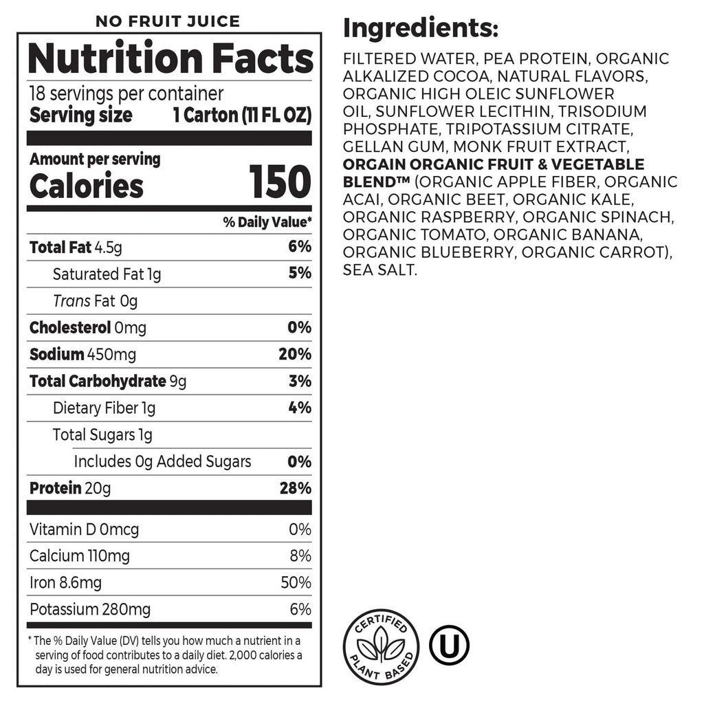 Chocolate Plant-Based Protein Shake 11 fl oz 18-pack D920