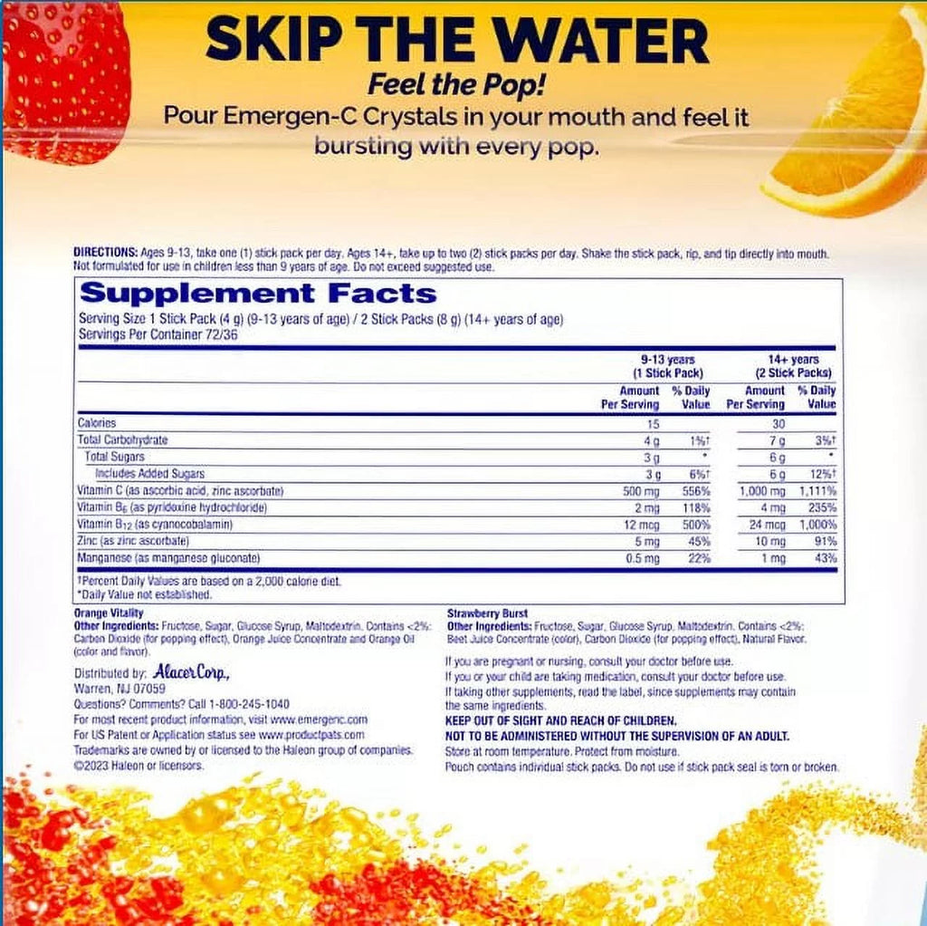 500 mg Vitamin C Crystals Orange & Strawberry 72 Ct D89586