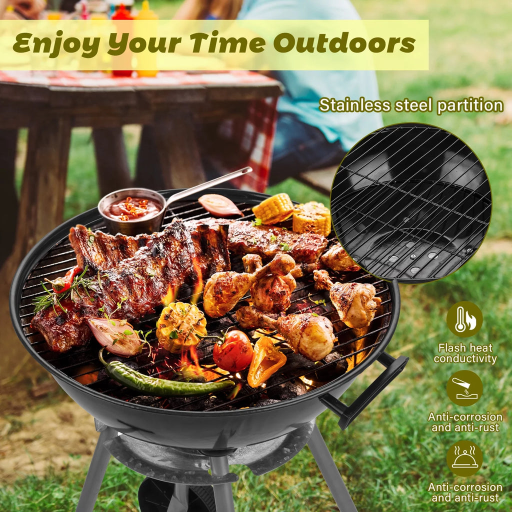 Charcoal Grills, Portable BBQ Kettle Grill, Heavy Duty Coal Grills, Black N38530