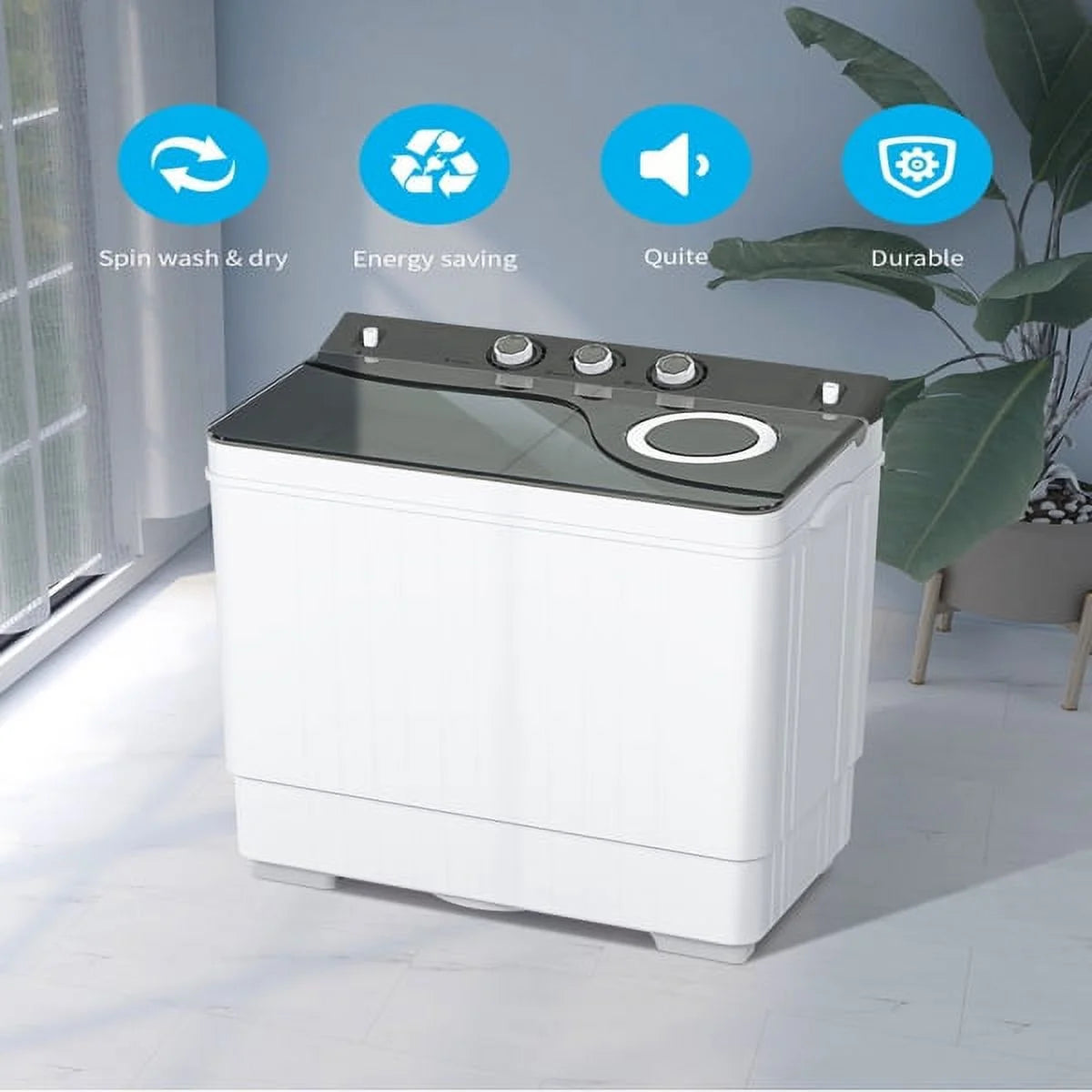 Semi-automatic Twin Tub Washing Machine, 26Lbs, White & Grey U9791