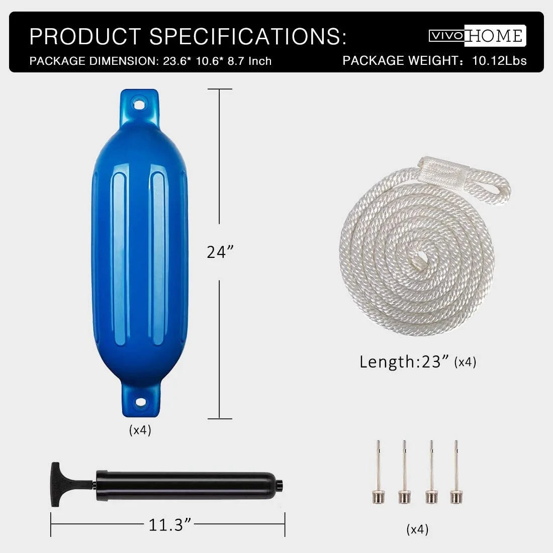 Vinyl Ribbed Marine Boat Fender Pack of 4 U7684