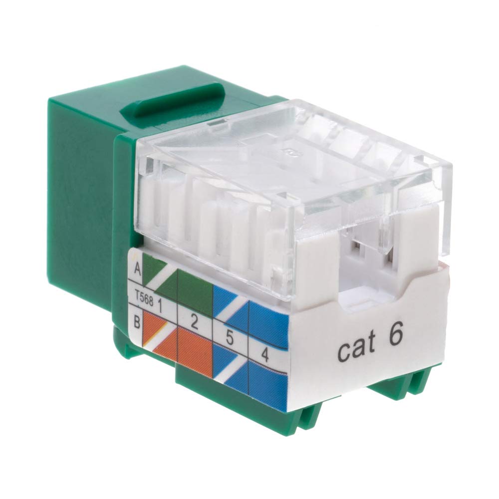 Cat6 RJ45 Keystone Jack Punch-Down Network 45 Degree Green Pack of 50 P699886