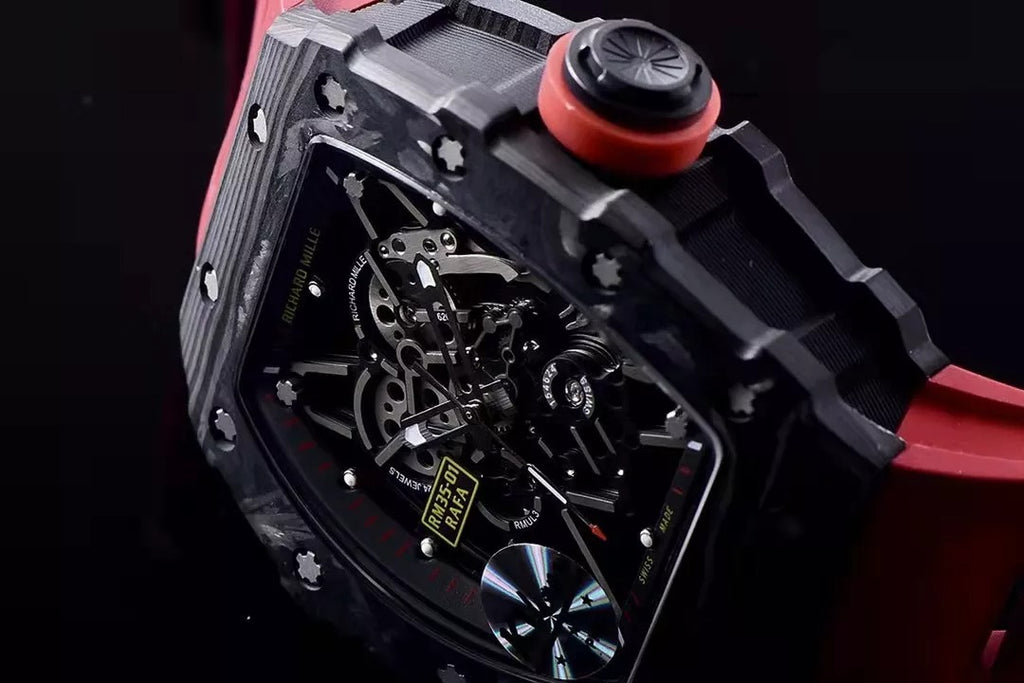 Black Bezel Red Markers Red Rubber Strap Watch I54043