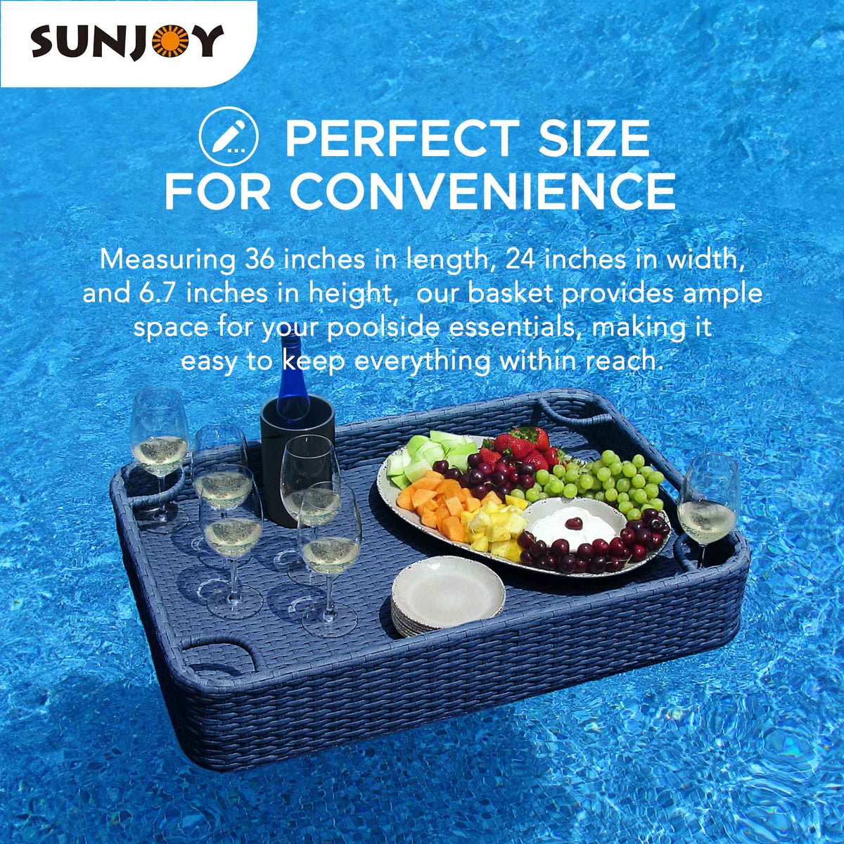 Navy Wicker Floating Pool Tray with Aluminum Frame T145411