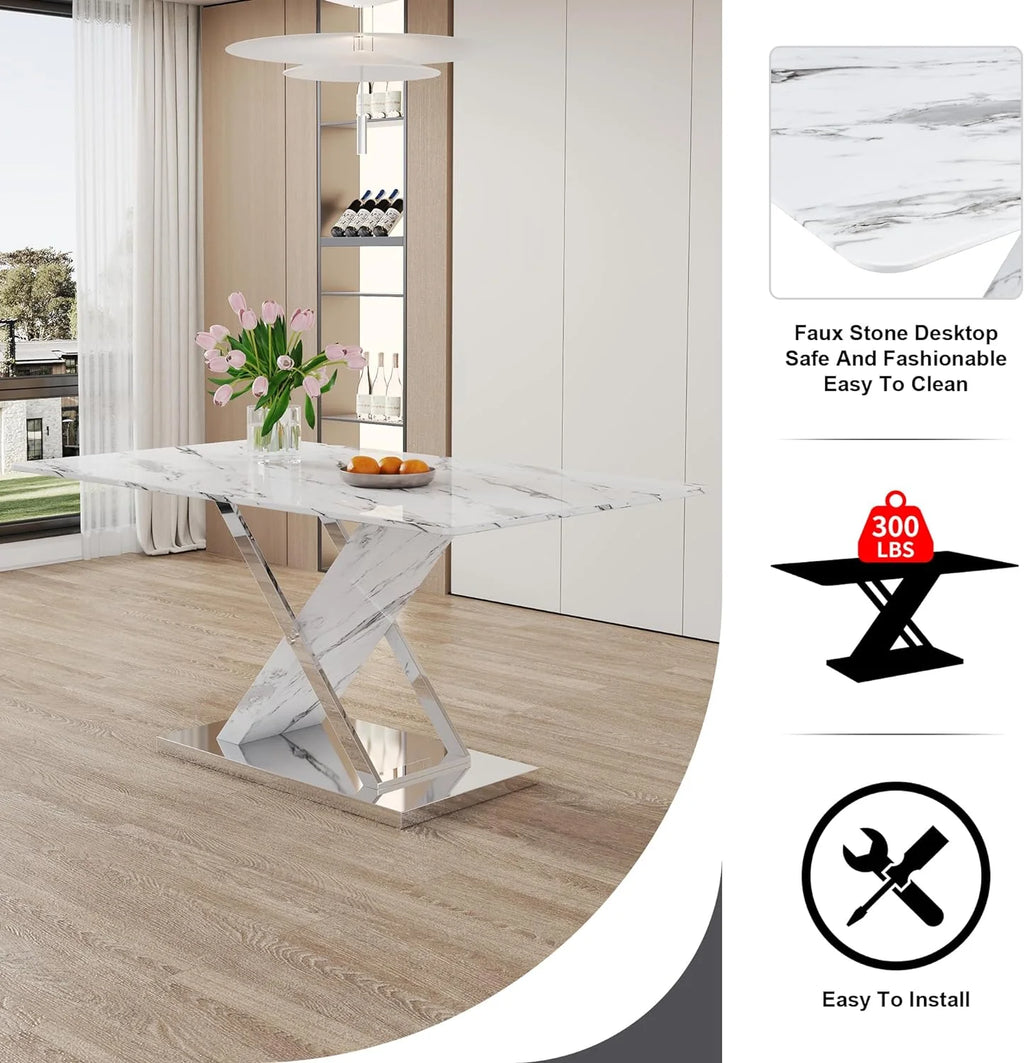 Black Faux Marble Dining Table Set of 4 with Chairs O88140