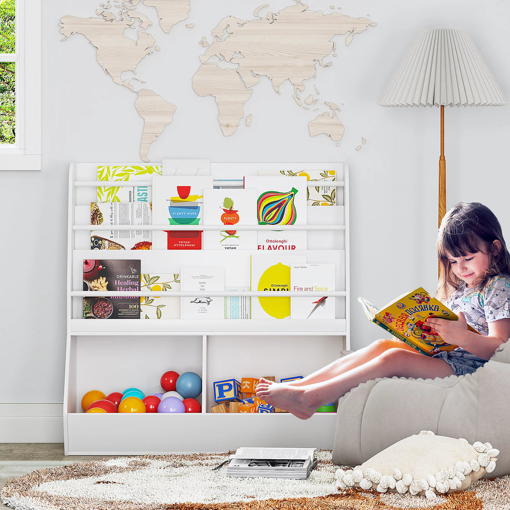 White Wooden Kids Bookshelf and Toy Storage Cabinet W78317