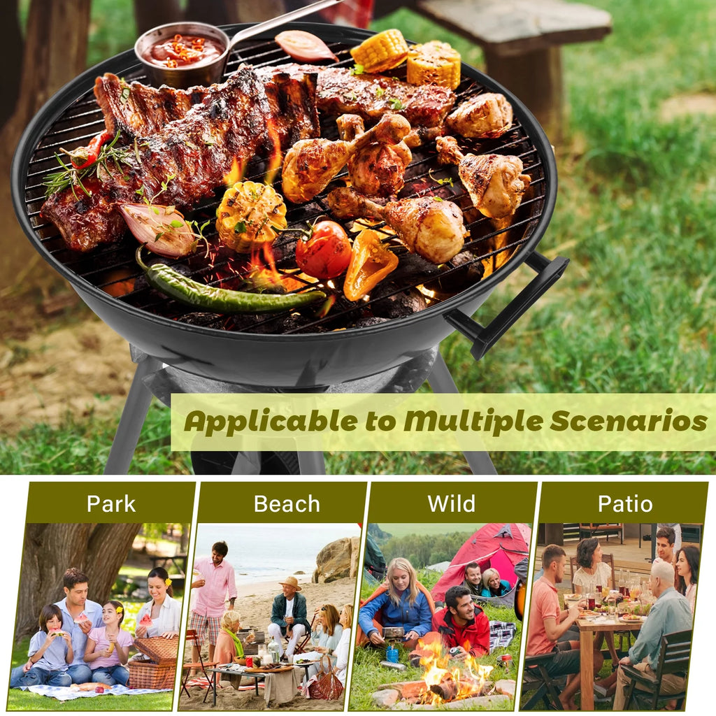 Charcoal Grills, Portable BBQ Kettle Grill, Heavy Duty Coal Grills, Black N38530