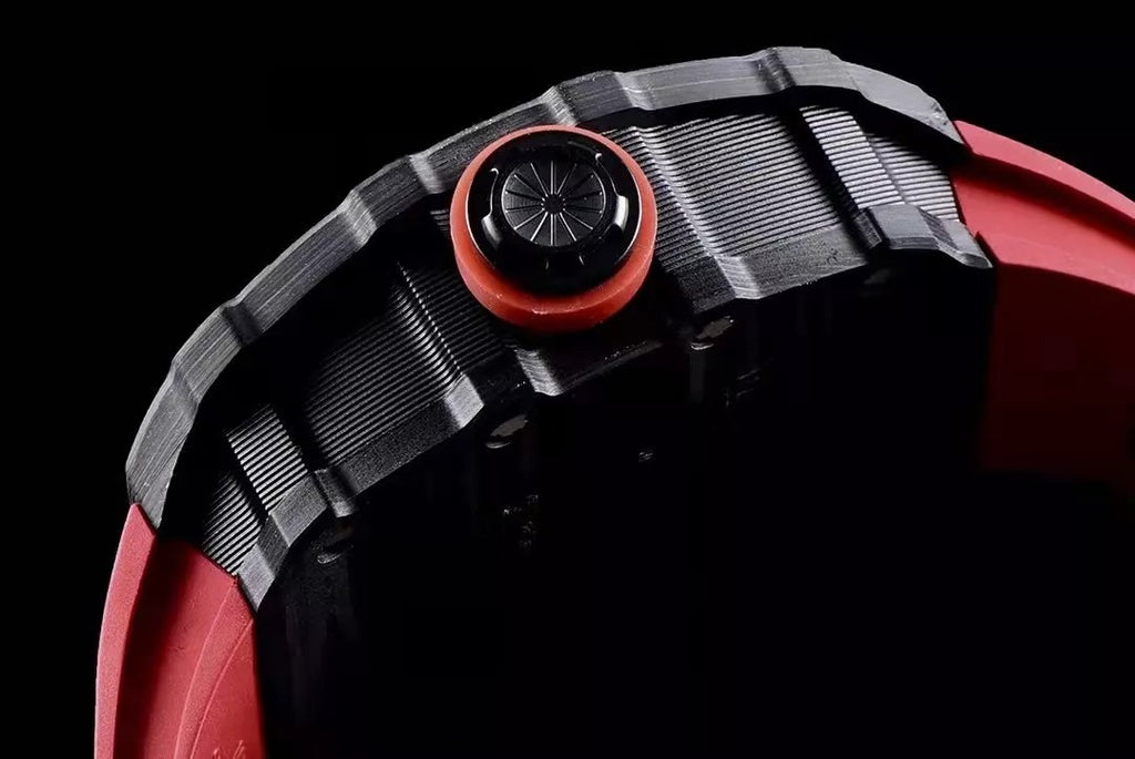 Black Bezel Red Markers Red Rubber Strap Watch I54043