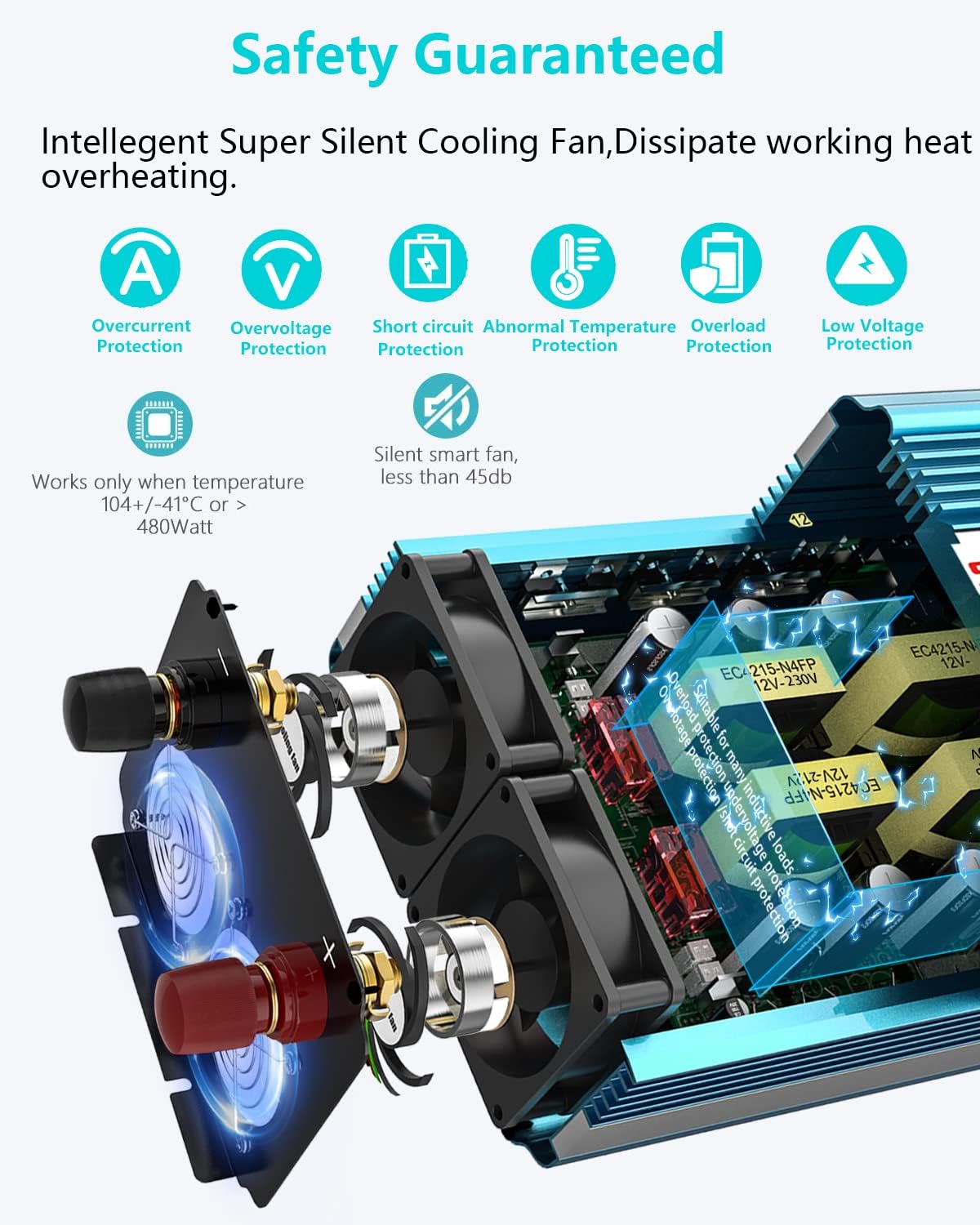 2000W Pure Sine Wave Power Inverter 12V DC to AC 110V/120V Converter with LCD Display F531591