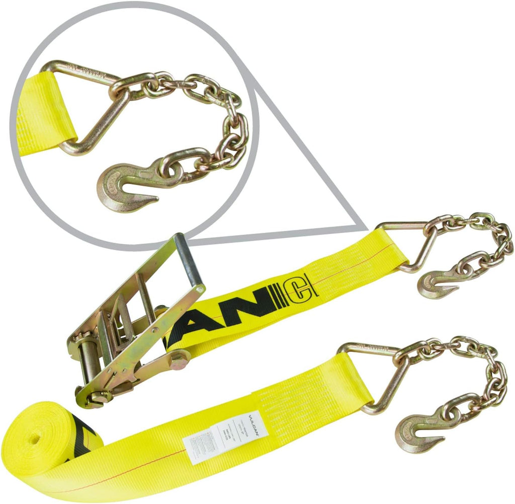 Ratchet Strap with Chain Anchors, 4 Inch x 30 Foot, Classic Yellow F565924