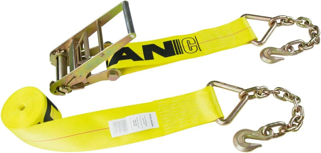 Ratchet Strap with Chain Anchors, 4 Inch x 30 Foot, Classic Yellow F565924