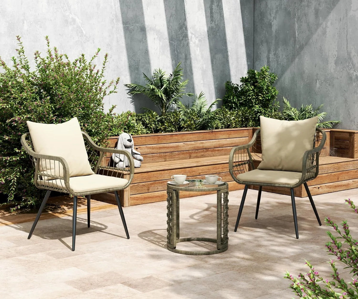 3 Piece All-Weather Patio Bistro Set with Cushions D29803