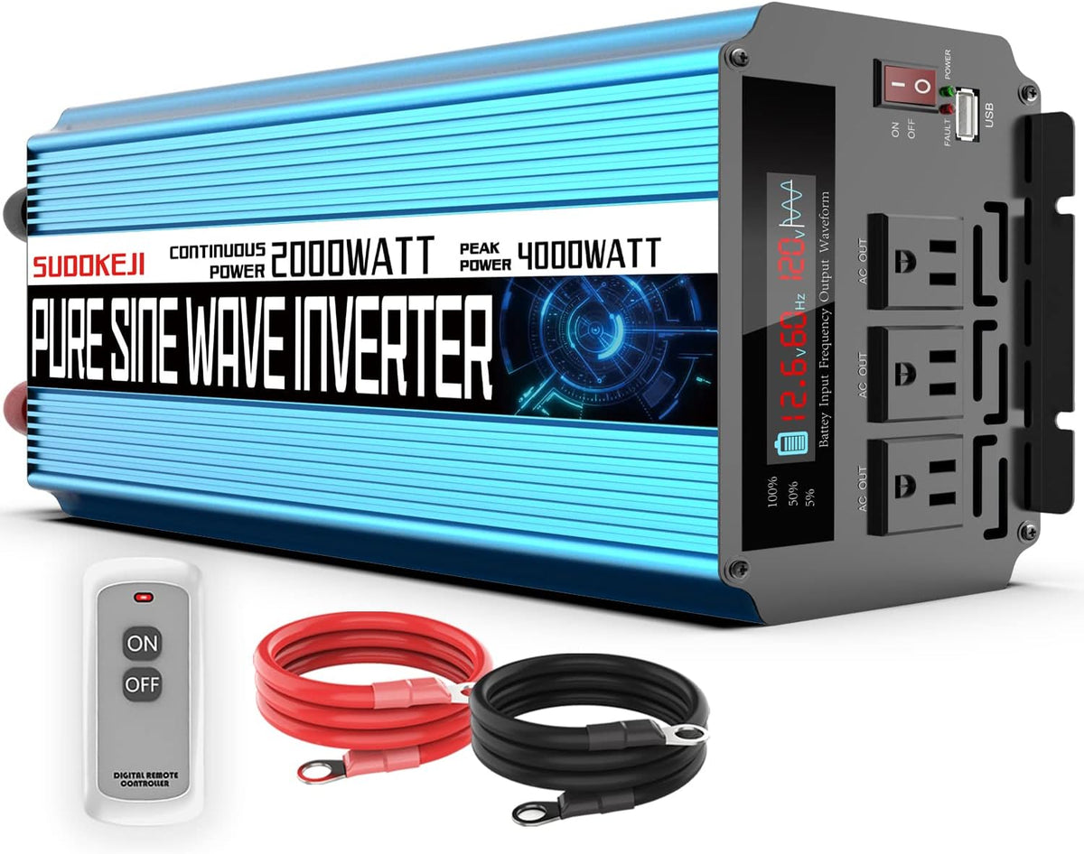 2000W Pure Sine Wave Power Inverter 12V DC to AC 110V/120V Converter with LCD Display F531591
