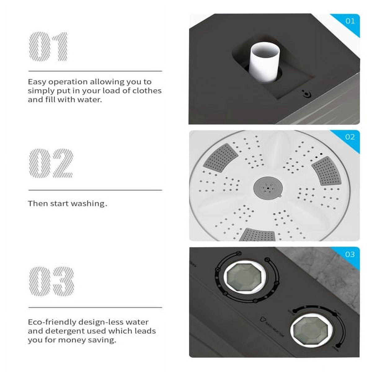 Semi-automatic Twin Tub Washing Machine, 26Lbs, White & Grey U9791